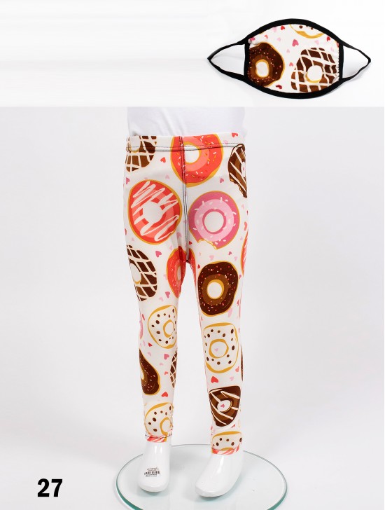 Kids Donuts Stretchy Legging & Reversible Fabric Face Mask Matching Set (LG103-27 & PM101346)
